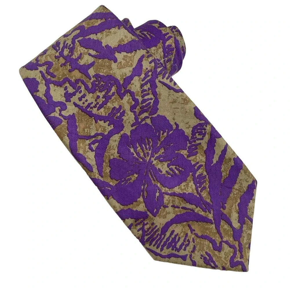 Tommy Bahama Lavender Tan Floral Cotton Tie Men's Necktie 3.25